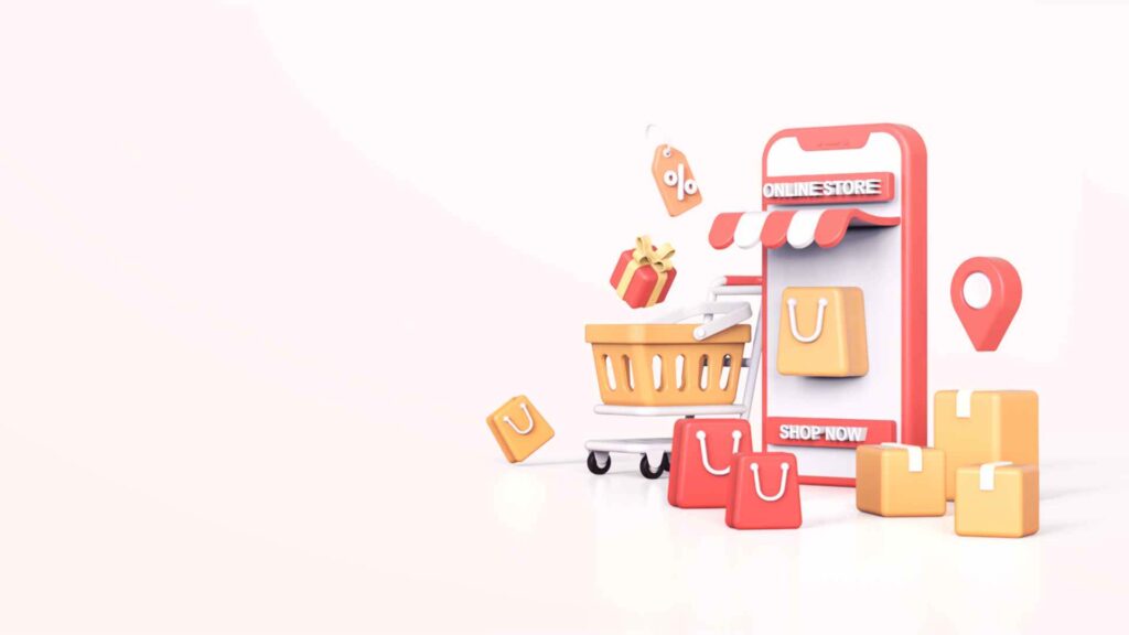 Représentation 3d d'une représentation du shopping en ligne