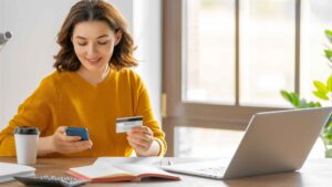 Femme qui fait un achat en ligne